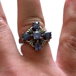 Sterling Silver 925 Blue CZ Cubic Zirconia Flower Ring